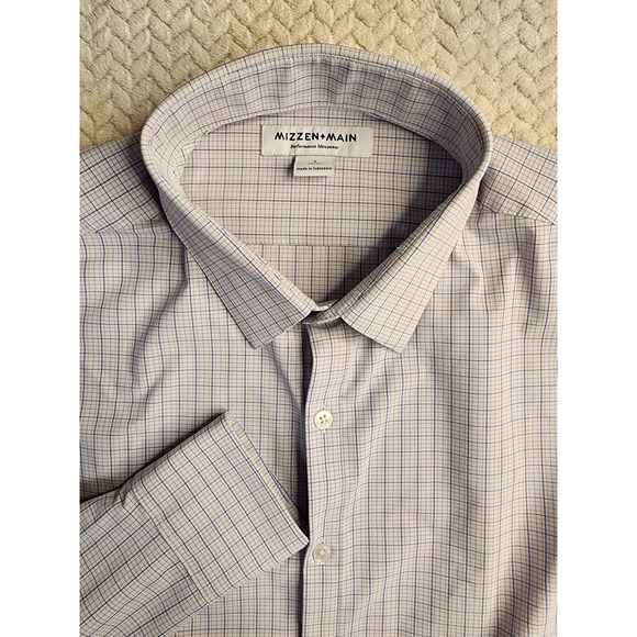 Mizzen+Main Men's Dress Shirt Long Sleeve Plaid Check Performance Menswear Large - Picture 1 of 9